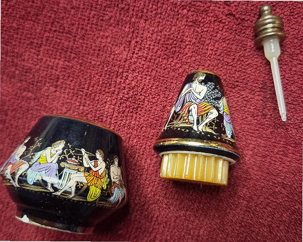 Vintage Bardaco Greek Ceramic Solid & Liquid Perfume Bottle Mythology Theme