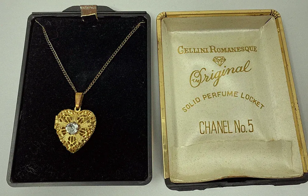 Vintage Cellini Romansque Original Solid Perfume Locket Chanel No. 5