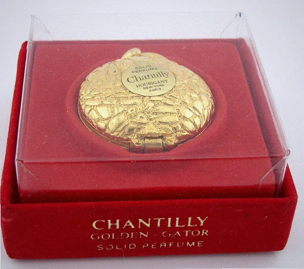 Vintage Houbigant Chantilly Solid Perfume Compact Mosaic w/Gator Box NOS