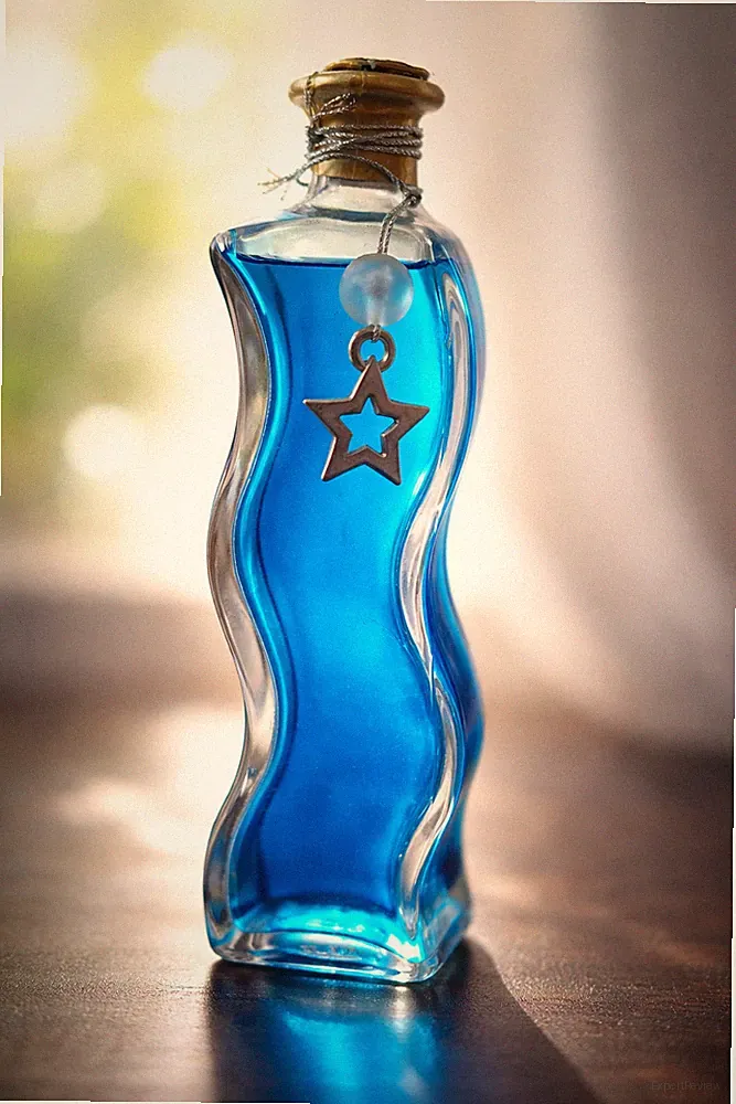 Vintage Italian Blue Glass Perfume Bath Oil Bottle 8" Wavy Shape w/ Star Charm
