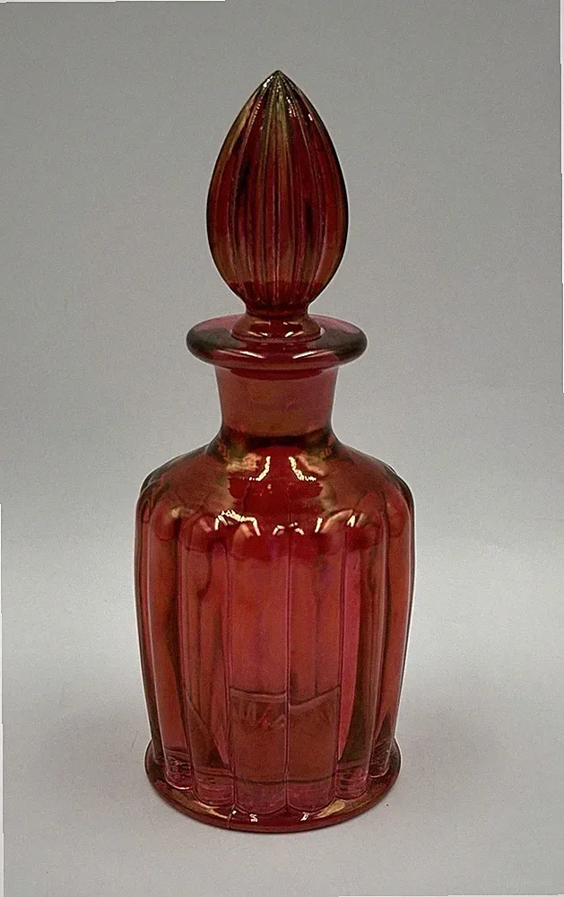 Vintage MCM Cranberry Glass Perfume Cologne Bottle Starburst Base w Stopper