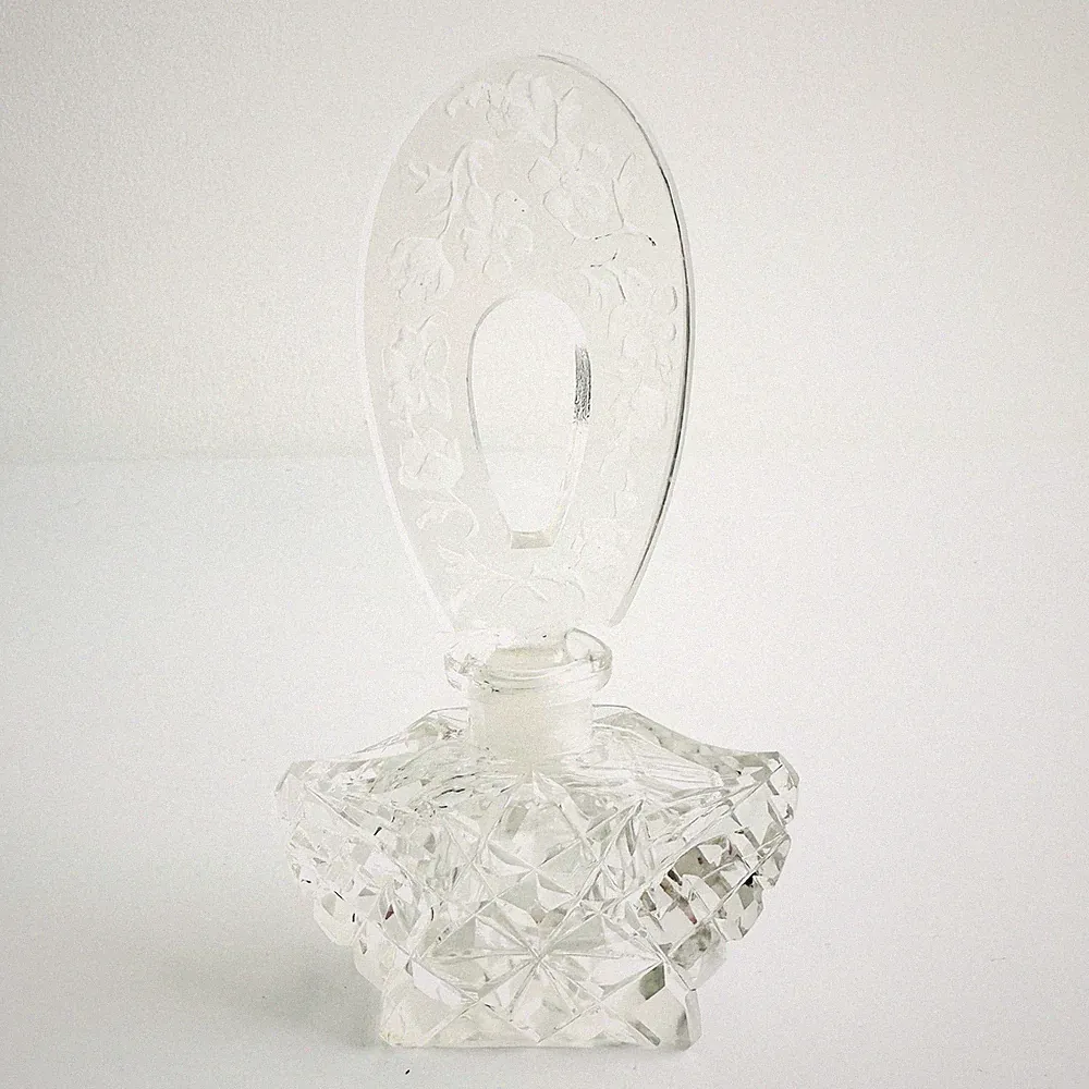 Vintage Perfume Cologne Bottle Czech Cut Glass Large Stopper ca 1940