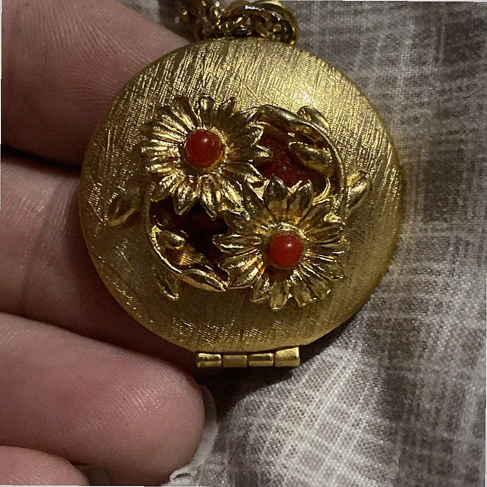 Vintage Perfume Floral Locket Necklace Solid Perfume Inside 1960s