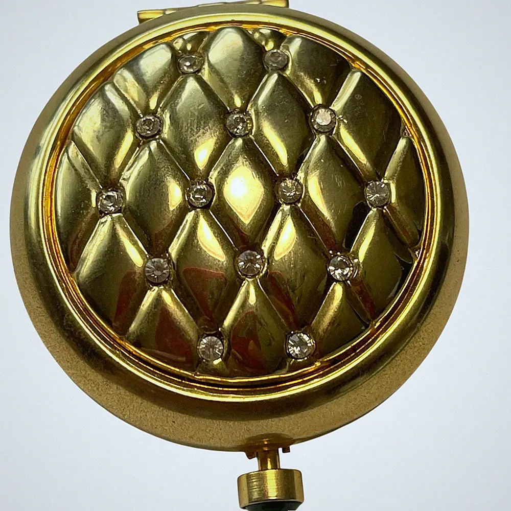 Vintage Tova Compact Parfume Solid Holder EMPTY Beverly Hills Gold Rhinestones