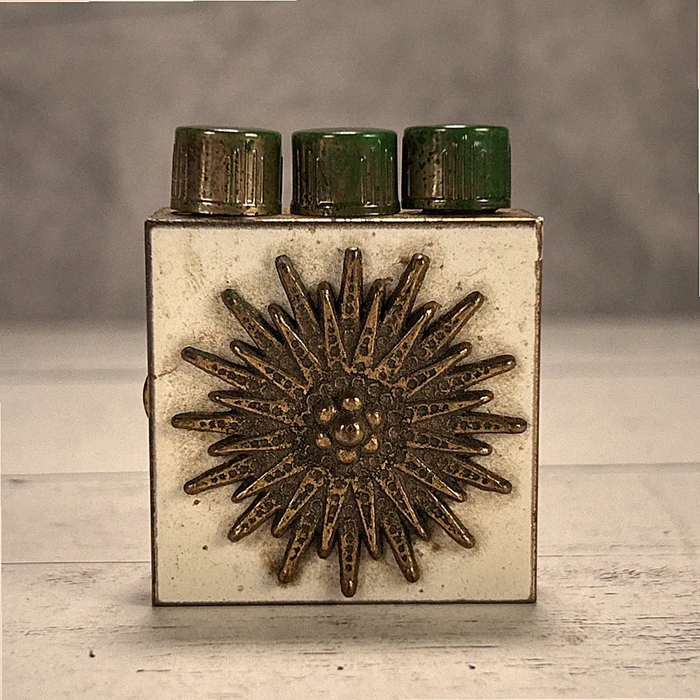 Vtg Art Deco Perfume Atomizer Travel Case Brass Sunburst 1930 Compact Vanity Kit