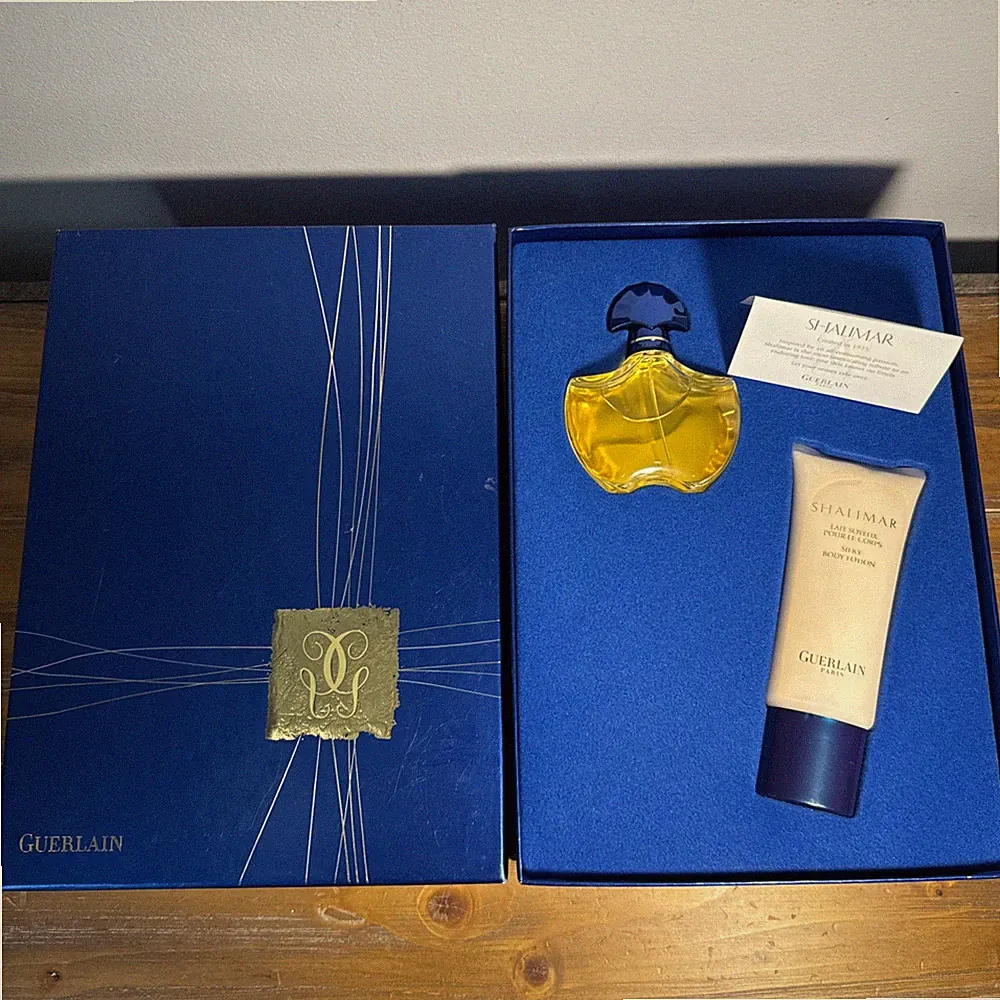 Vtg Shalimar Guerlain Gift Set Perfume 1.7 Oz With Silky Body Lotion 3.4 Oz