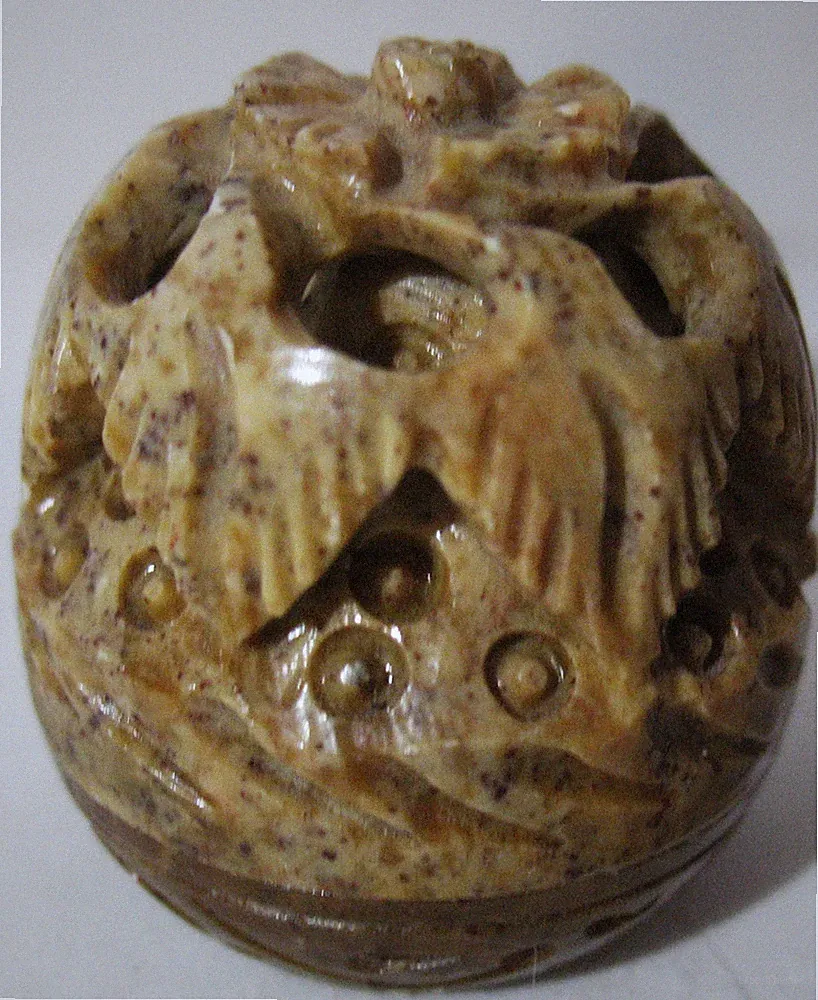 Vtg. Song of India? Liquid Amber Solid Perfume Carved Soapstone Empty Container