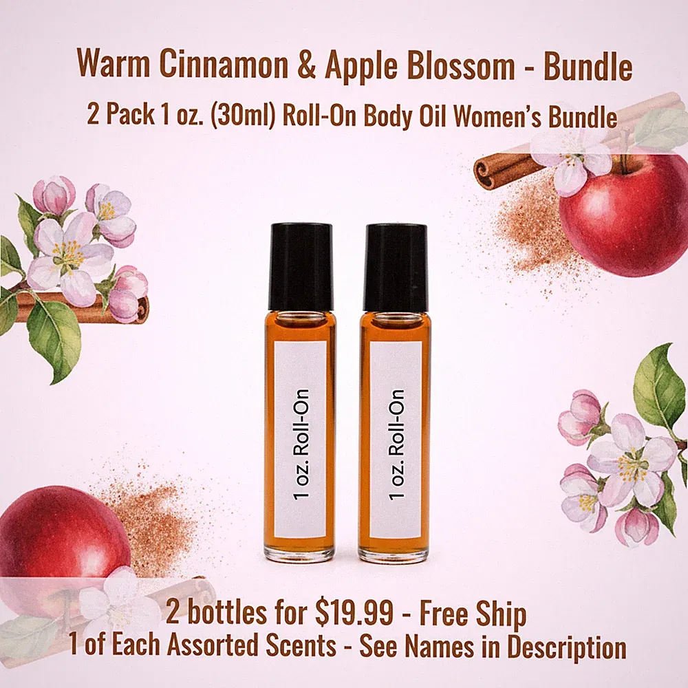 Warm Cinnamon Apple Blossom 2 Pack-30ML Women's Roll On Perfume Body Oil Bundle
