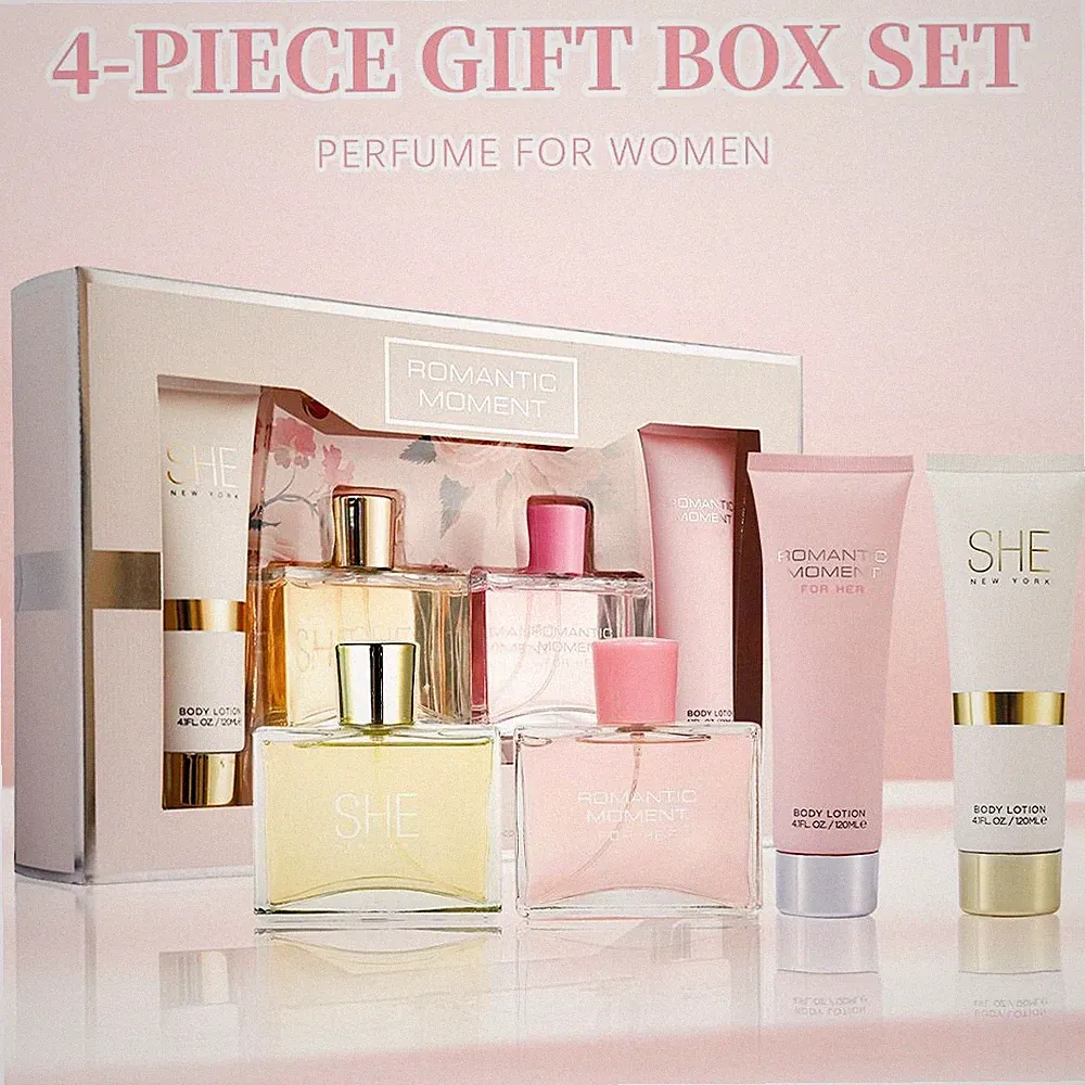 Women's 4PC Perfume & Body Lotion Gift Set, 2 Scents, EDP 3.4oz