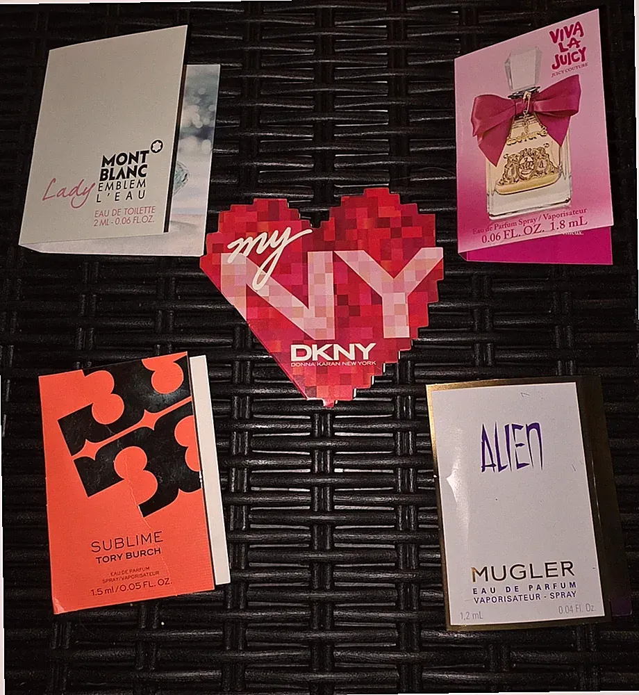 Women’s Designer Perfume Sample Set Mugler Tory Burch Juicy DKNY 5pc Bundle