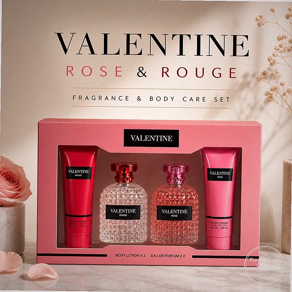 Women’s Perfume & Body Lotion Gift Set 4 Pc Rose & Rouge by Valentine