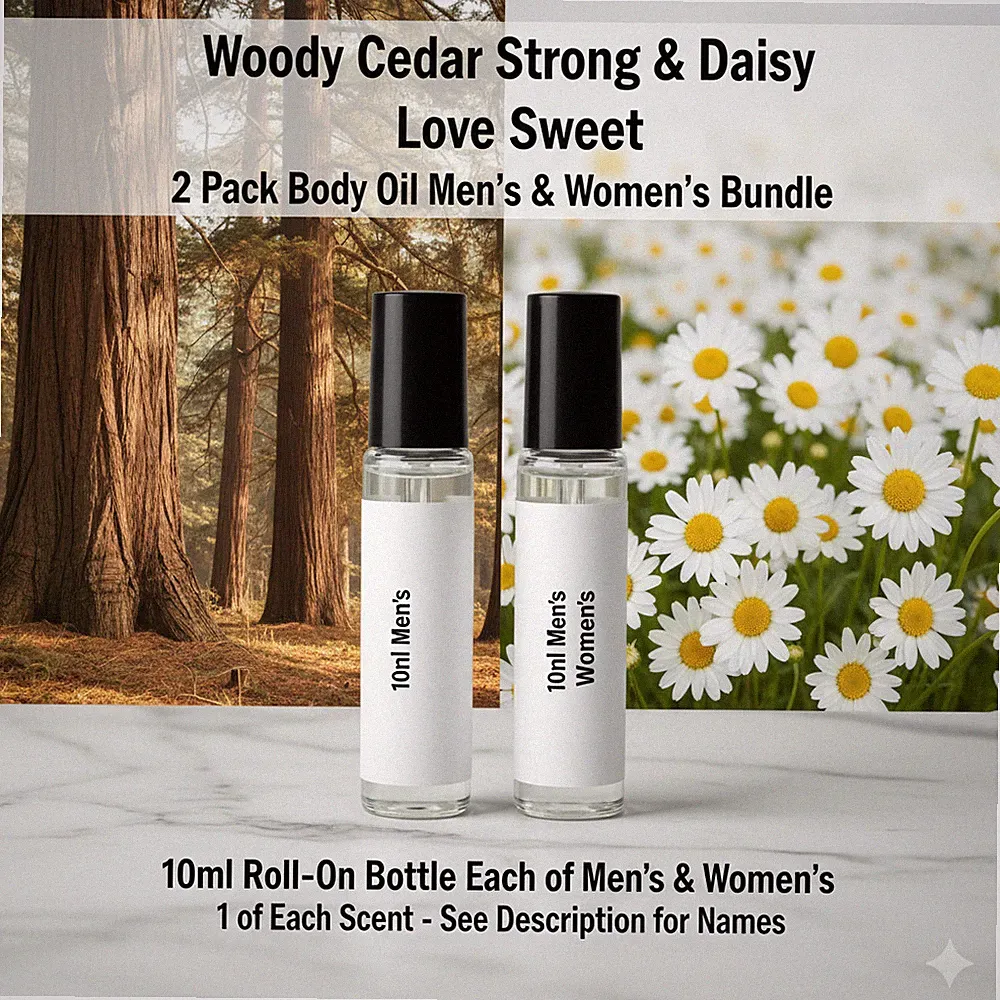 Woody Cedar Strong & Daisy Love Sweet 2 Pack 10ML RollOn Perfume Body Oil Bundle