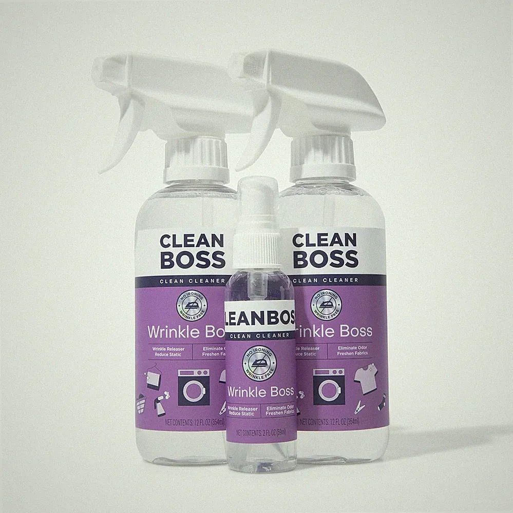 Wrinkle Boss Release Spray for Clothing - 2 Bottles plus 1 Mini Travel Size Wrin