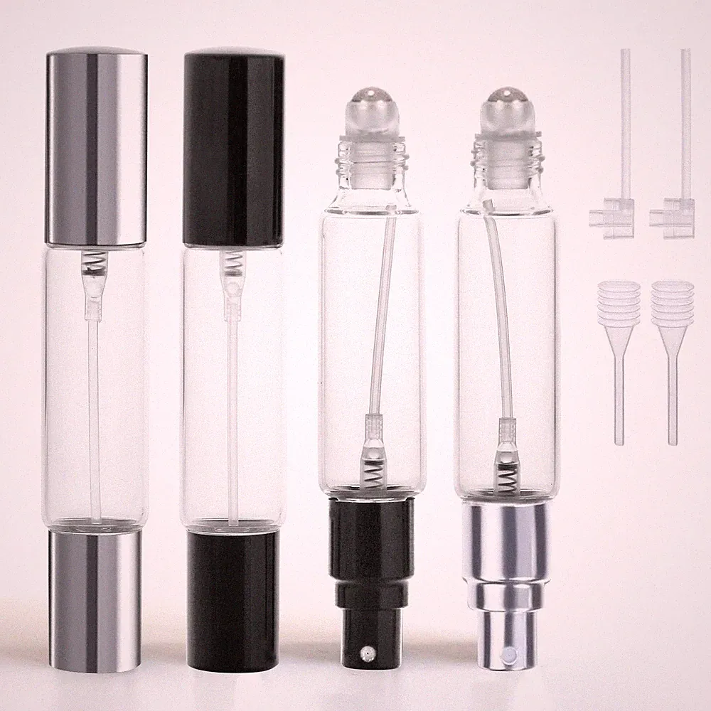 YOCASII 4PCS Dual-Head Travel Perfume Bottle with Spray & Black + Silver